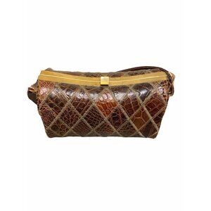Vintage Mid-Century Women's Brown Snakeskin Patchwork Pocketbook